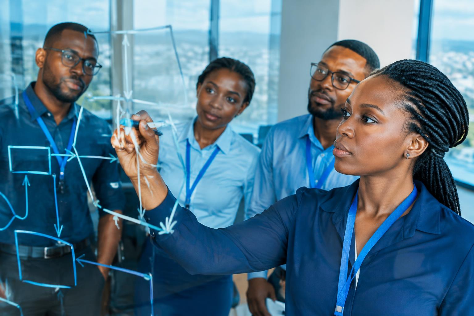 Management systems consultants mapping processes during an implementation workshop